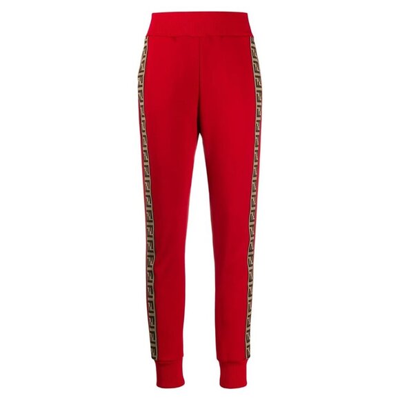 FENDI Women's Logo Tape Track Pants Size 6 In Red - Picture 1 of 13